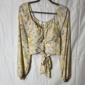 Madden NYC Floral Tie Back Crop Top XL‎ Long Sleeve Cottagecore Boho